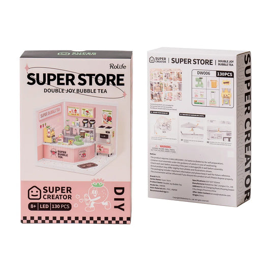 Rolife Super Creator Double Joy Bubble Tea Plastic DIY Miniature House Kit ROEDW006