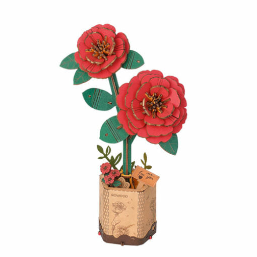 Rowood DIY Red Camellia 3D Wooden Puzzle