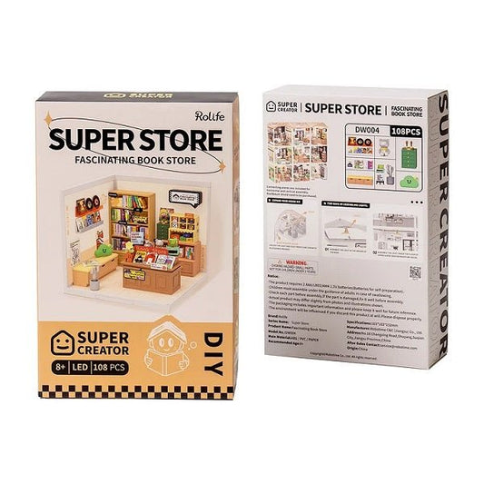 Rolife Super Creator Fascinating Book Store Plastic DIY Miniature House Kit ROEDW004