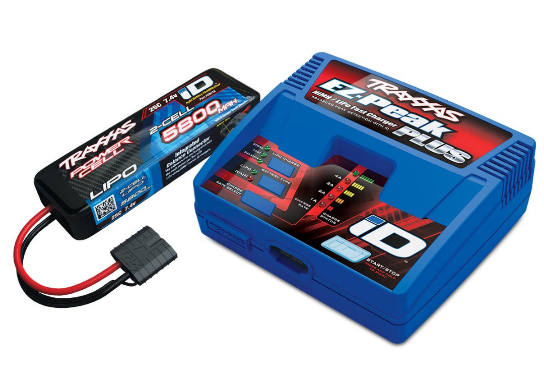 TRA2992 Traxxas EZ-Peak Multi-Chemistry Battery Charger (TRA2970) with 1x 5800mAh 7.4V 2Cell 25C LiPo Batteries (TRA2843X)