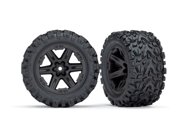 TRA6773X Traxxas Tires &amp; wheels, assembled, glued (2.8") (RXT black chrome wheels, Talon Extreme tires, foam inserts) (2) (TSM rated)