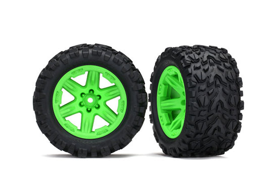 TRA6773G Traxxas Tires & wheels, assembled, glued (2.8") (Rustler 4X4)GREEN