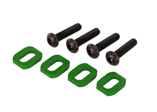 TRA7759G Traxxas Washers, motor mount, aluminum (green-anodized) (4)/ 4x18mm BCS (4)